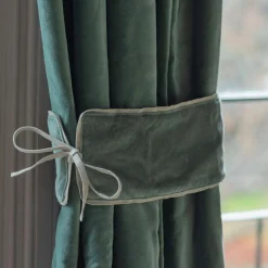 Graham & Green Set of Two Dark Sage Velvet Curtain Tie Backs