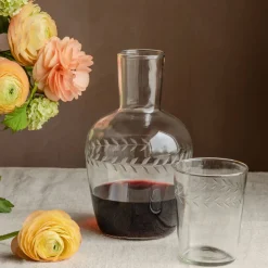 Graham & Green Set of Two Floral Etched Decanter and Drinking Glass