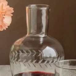 Graham & Green Set of Two Floral Etched Decanter and Drinking Glass