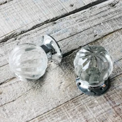 Graham & Green Set of Two Glass and Chrome Spiral Melon Door Knobs