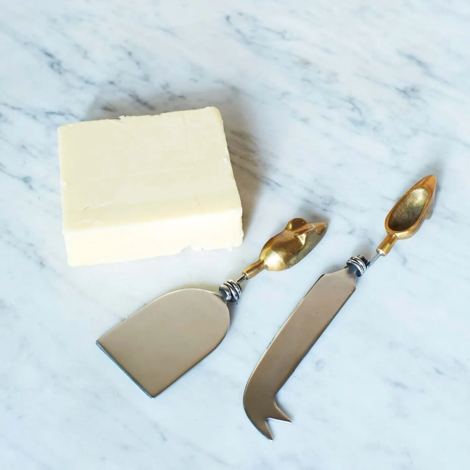 Graham & Green Set of Two Gold Mice Cheese Knives