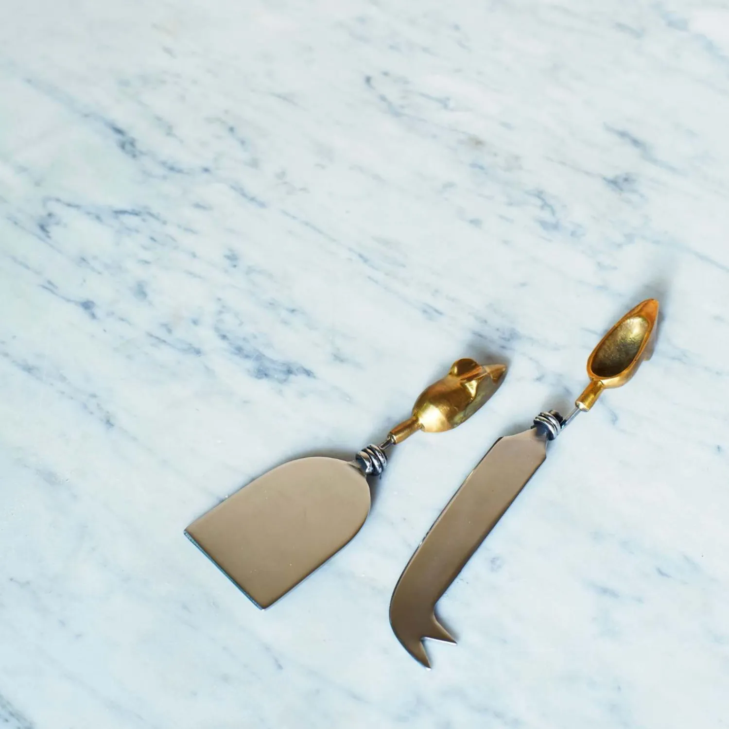 Graham & Green Set of Two Gold Mice Cheese Knives