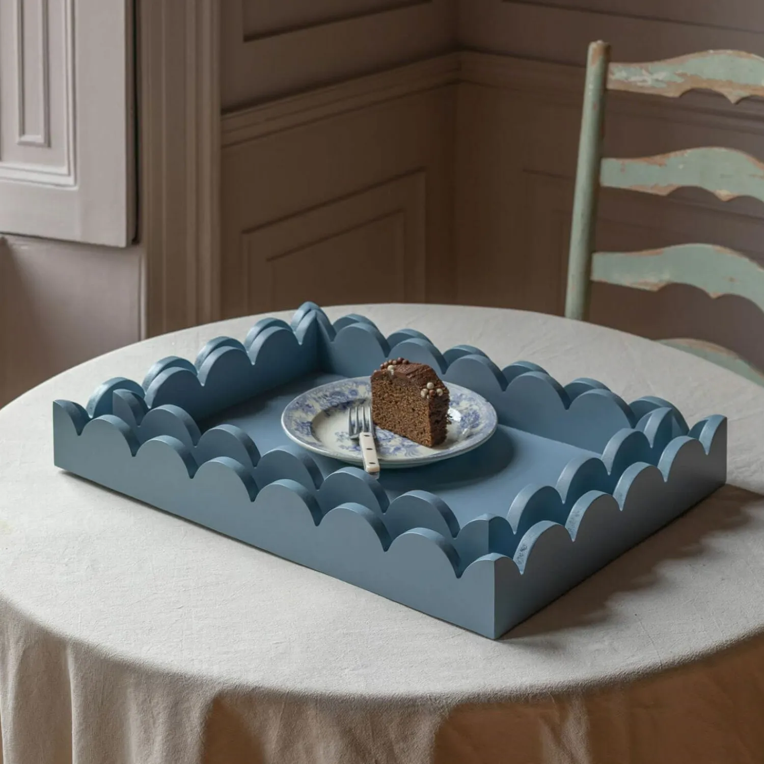 Graham & Green Set of Two Grey Scallop Trays