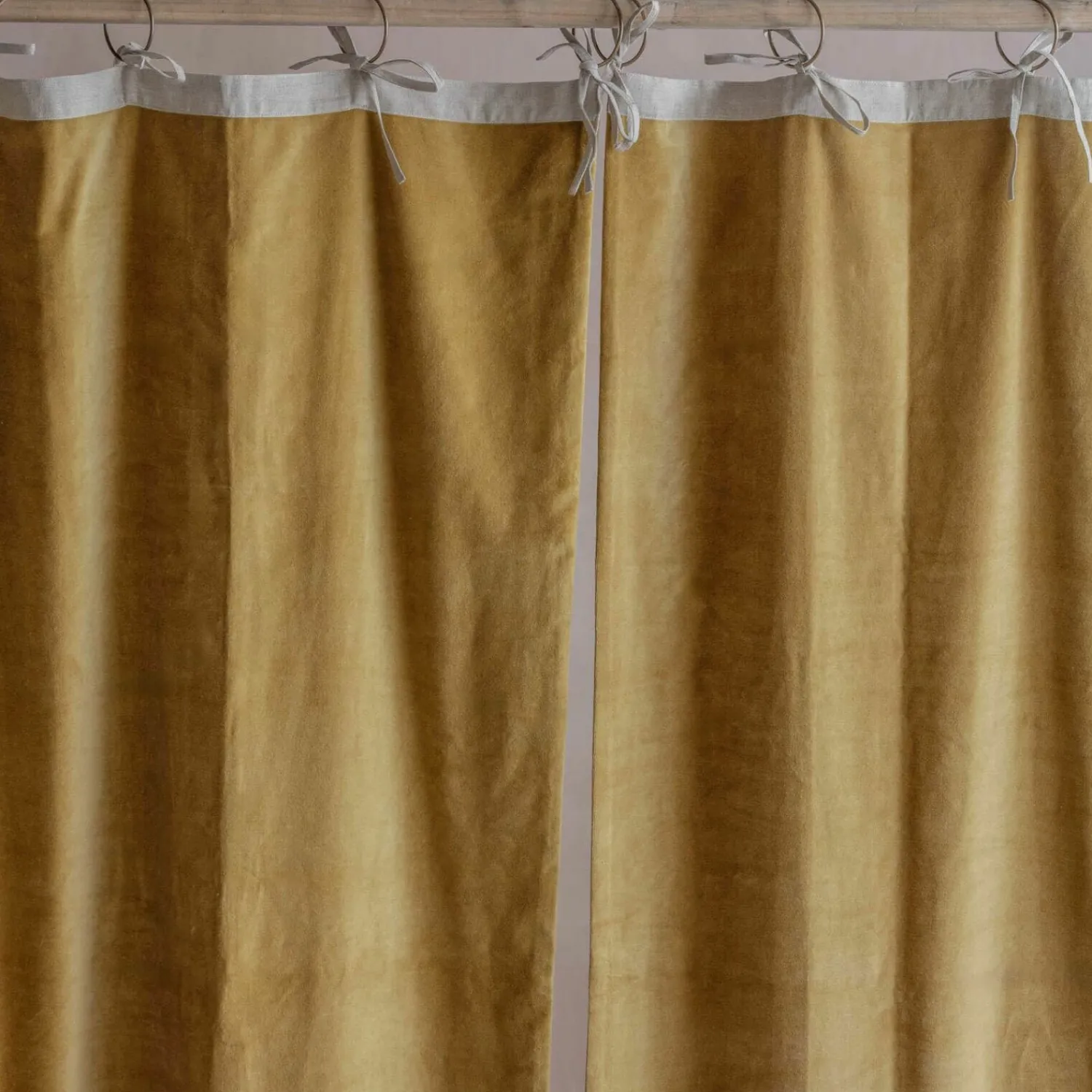 Graham & Green Set of Two Short Mustard Velvet Curtains