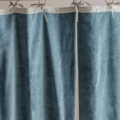 Graham & Green Set of Two Short Smoke Blue Velvet Curtains