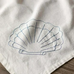 Graham & Green Shell Embroidered Cotton Tea Towel
