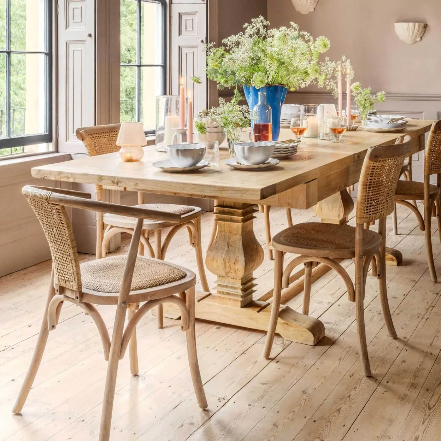 Graham & Green Single Column Reclaimed Elm 12 Seater Extendable Table