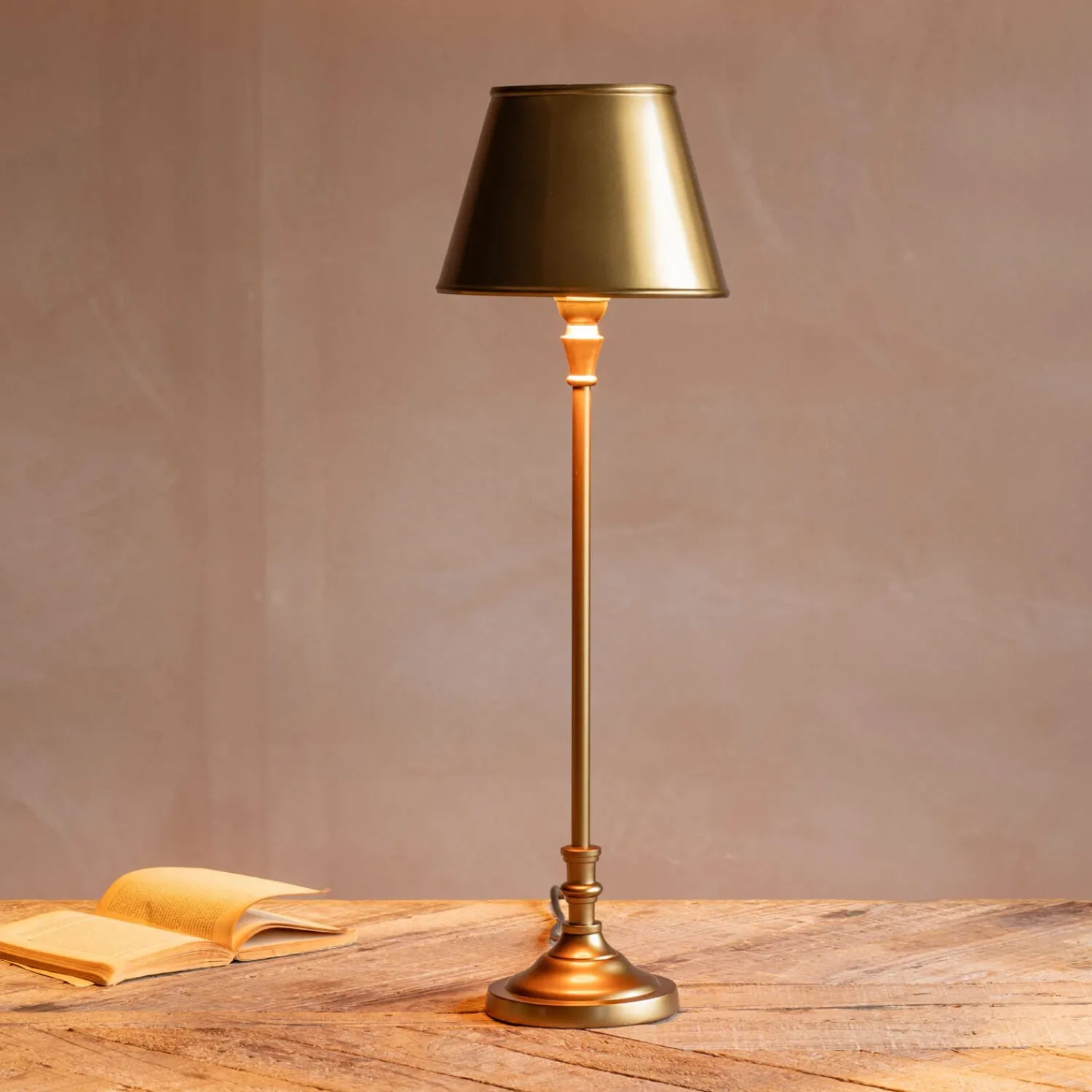 Graham & Green Slim Antique Brass Table Lamp with Shade