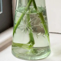 Graham & Green Small Etched Floral Green Glass Vase