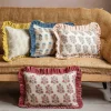 Graham & Green Small Rectangular Velvet Frill Block Printed Cushions