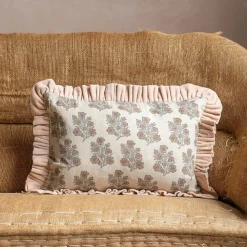 Graham & Green Small Rectangular Velvet Frill Block Printed Cushions