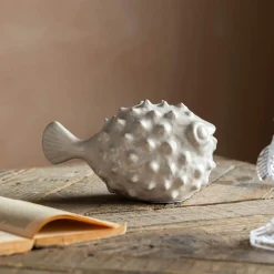 Graham & Green Small White Ceramic Blowfish Ornament