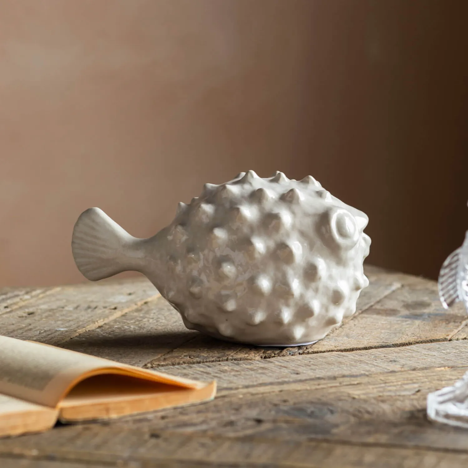 Graham & Green Small White Ceramic Blowfish Ornament