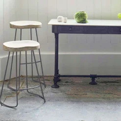 Graham & Green Small Wood And Iron Stool