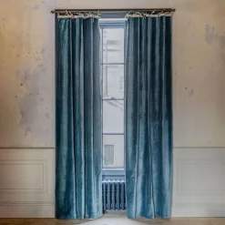 Graham & Green Smoke Blue Velvet Single Curtains