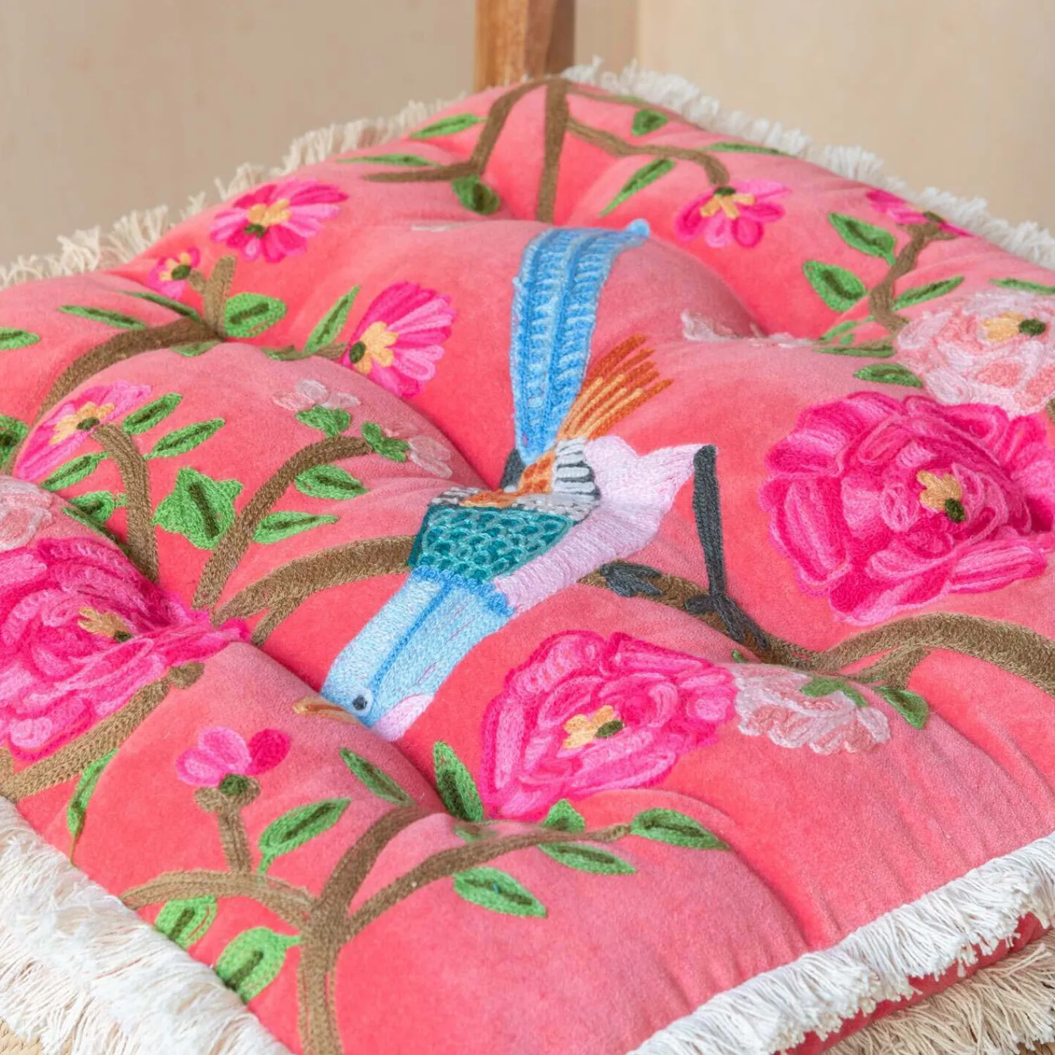 Graham & Green Songbird Coral Velvet Seat Pad