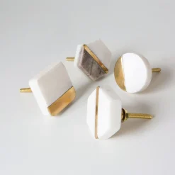 Graham & Green Square Marble and Brass Knob