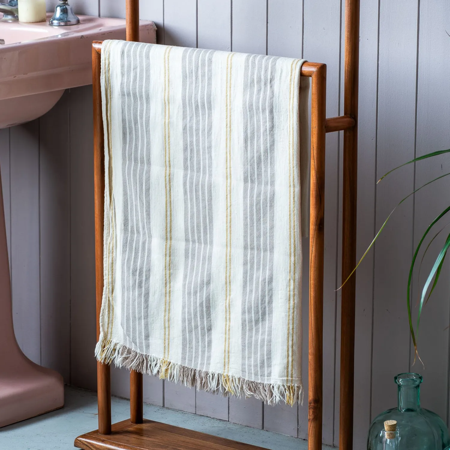 Graham & Green Stone Wide Stripe Turkish Beach Towel Wrap