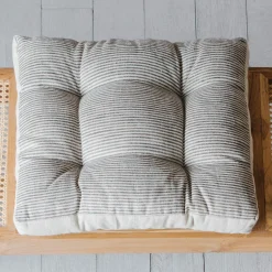 Graham & Green Striped Linen Square Seat Pad with Linen Border