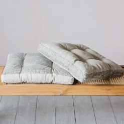 Graham & Green Striped Linen Square Seat Pad with Linen Border
