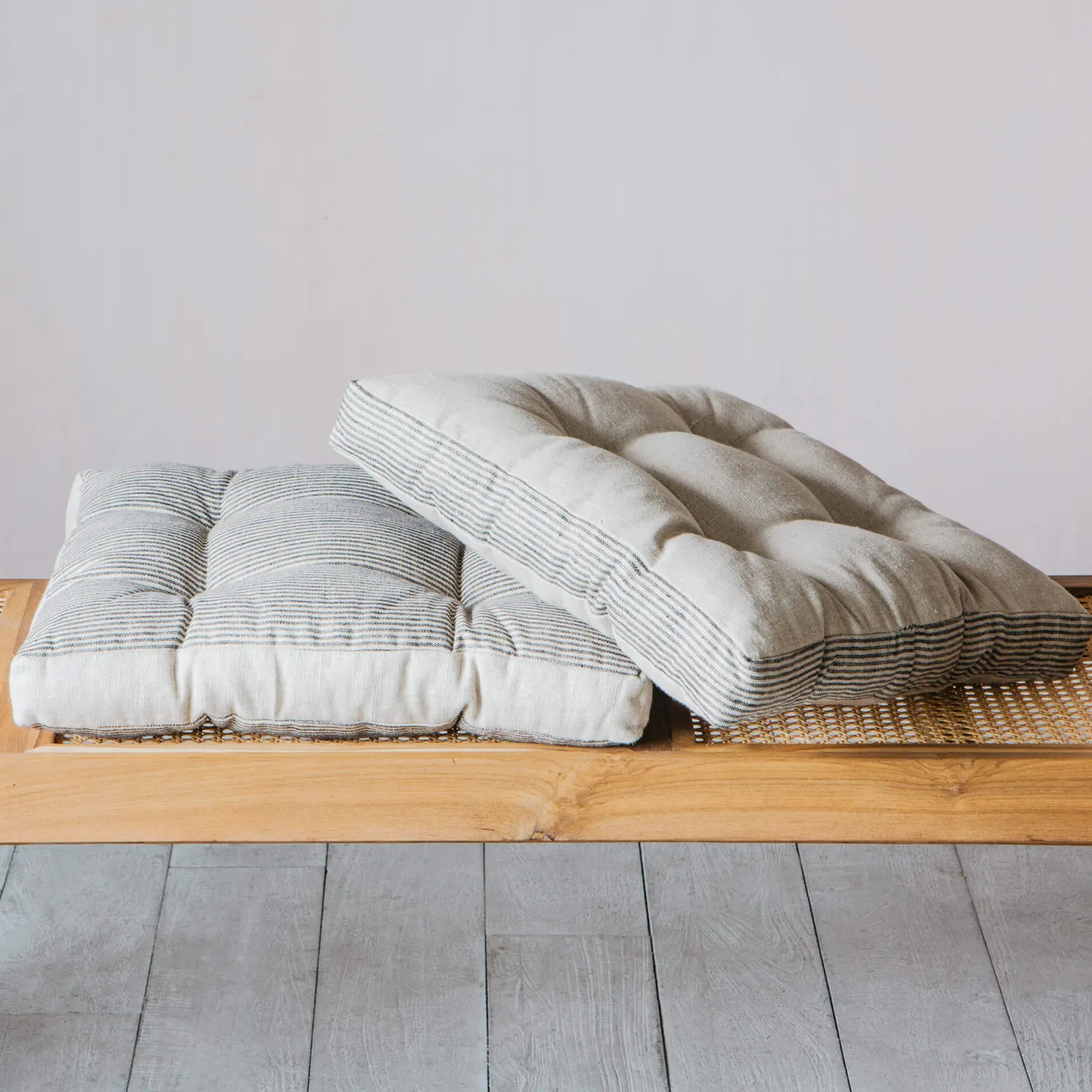 Graham & Green Striped Linen Square Seat Pad with Linen Border