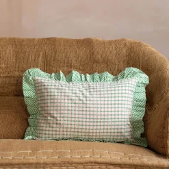 Graham & Green Sundae Green & Pink Frill Rectangular Cushion