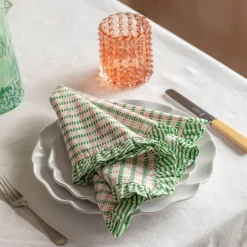 Graham & Green Sundae Green and Pink Frill Napkin