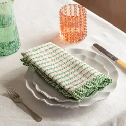 Graham & Green Sundae Green and Pink Frill Napkin