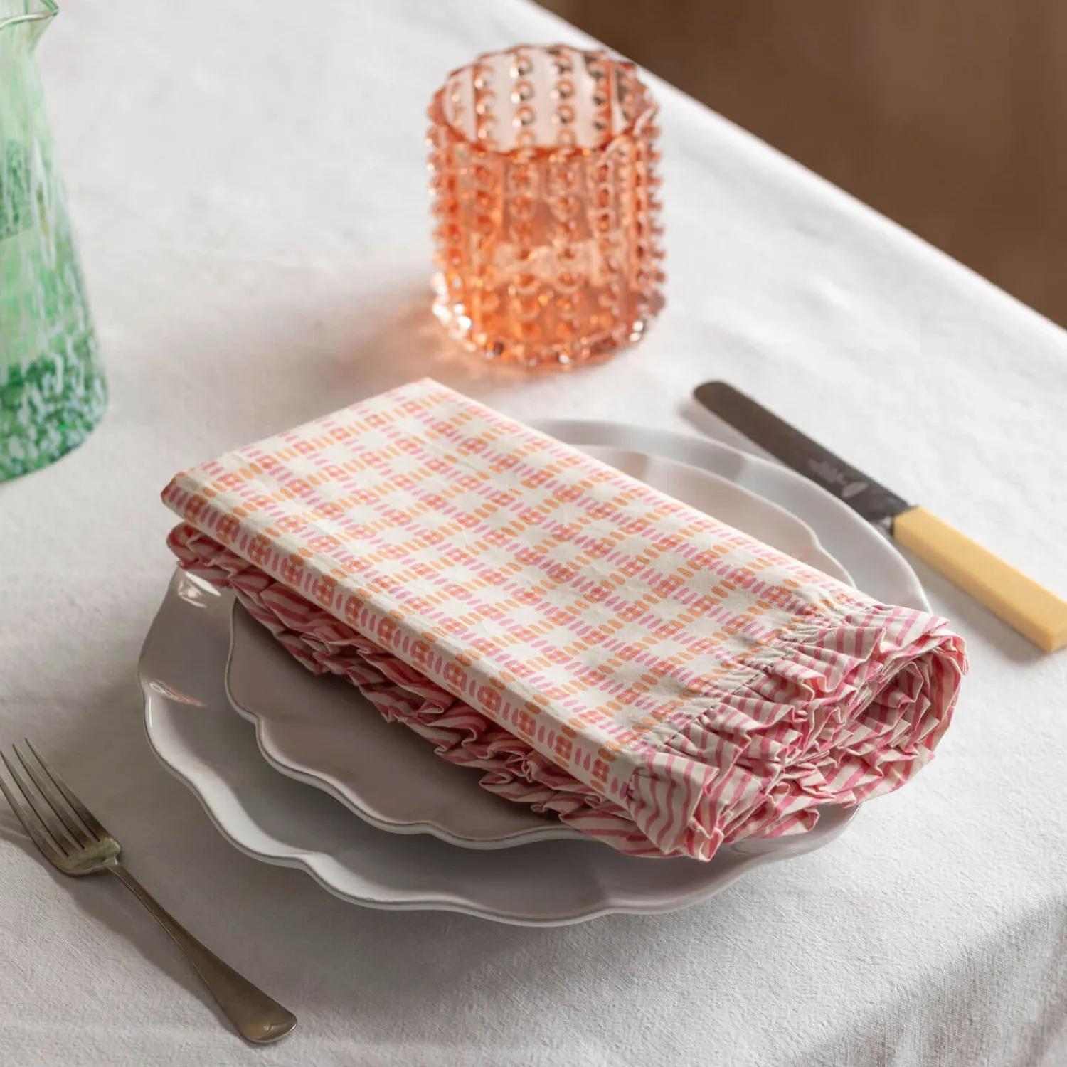 Graham & Green Sundae Pink and Orange Frill Napkin