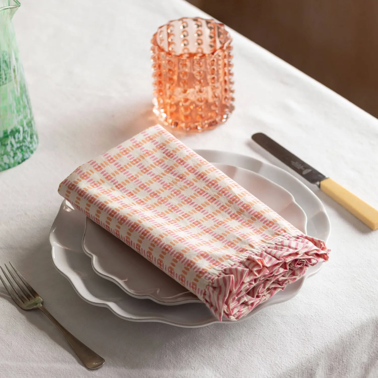 Graham & Green Sundae Pink and Orange Frill Napkin