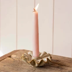 Graham & Green Taupe Porcelain Frill Candle Holder