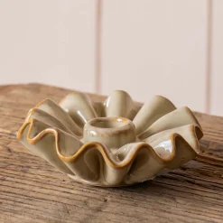 Graham & Green Taupe Porcelain Frill Candle Holder