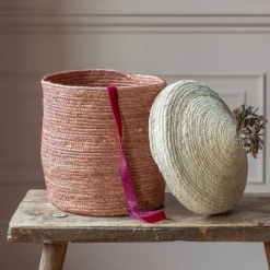 Graham & Green Terracotta Woven Basket with Lid