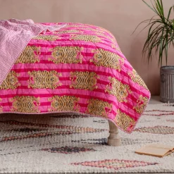 Graham & Green Tiger and Pink Stripe Reversible King Size Quilt