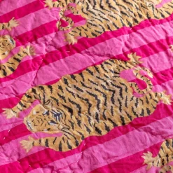 Graham & Green Tiger and Pink Stripe Reversible King Size Quilt