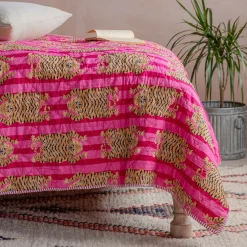 Graham & Green Tiger and Pink Stripe Reversible King Size Quilt