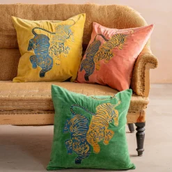 Graham & Green Tiger Embroidered Velvet Square Cushions