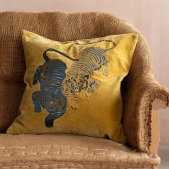 Graham & Green Tiger Embroidered Velvet Square Cushions