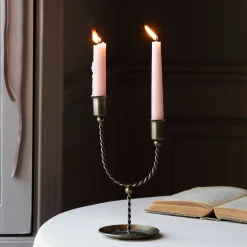 Graham & Green Twisted Antiqued Brass Double Candle Holder