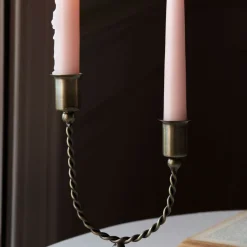 Graham & Green Twisted Antiqued Brass Double Candle Holder
