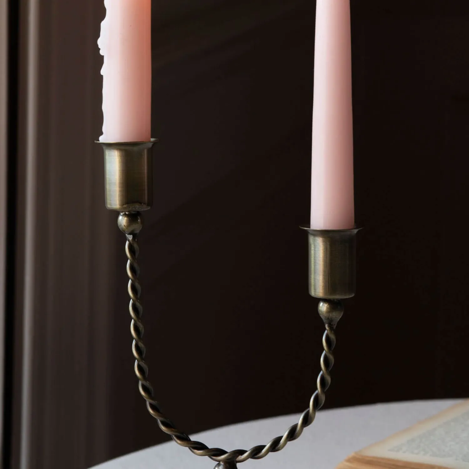 Graham & Green Twisted Antiqued Brass Double Candle Holder