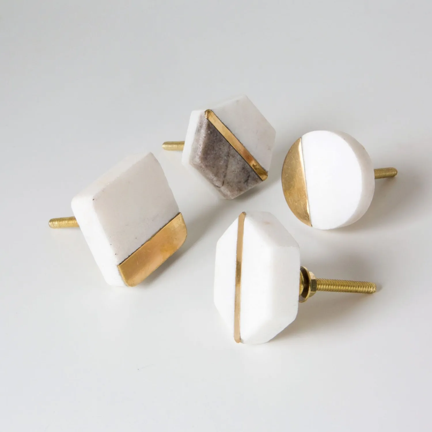Graham & Green Two Tone Marble and Brass Hexagon Knob