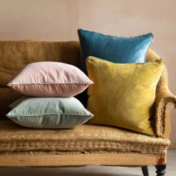 Graham & Green Velvet Square Cushions with Linen Trim