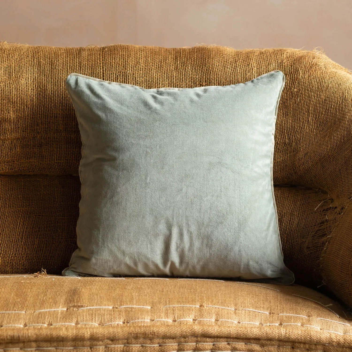 Graham & Green Velvet Square Cushions with Linen Trim