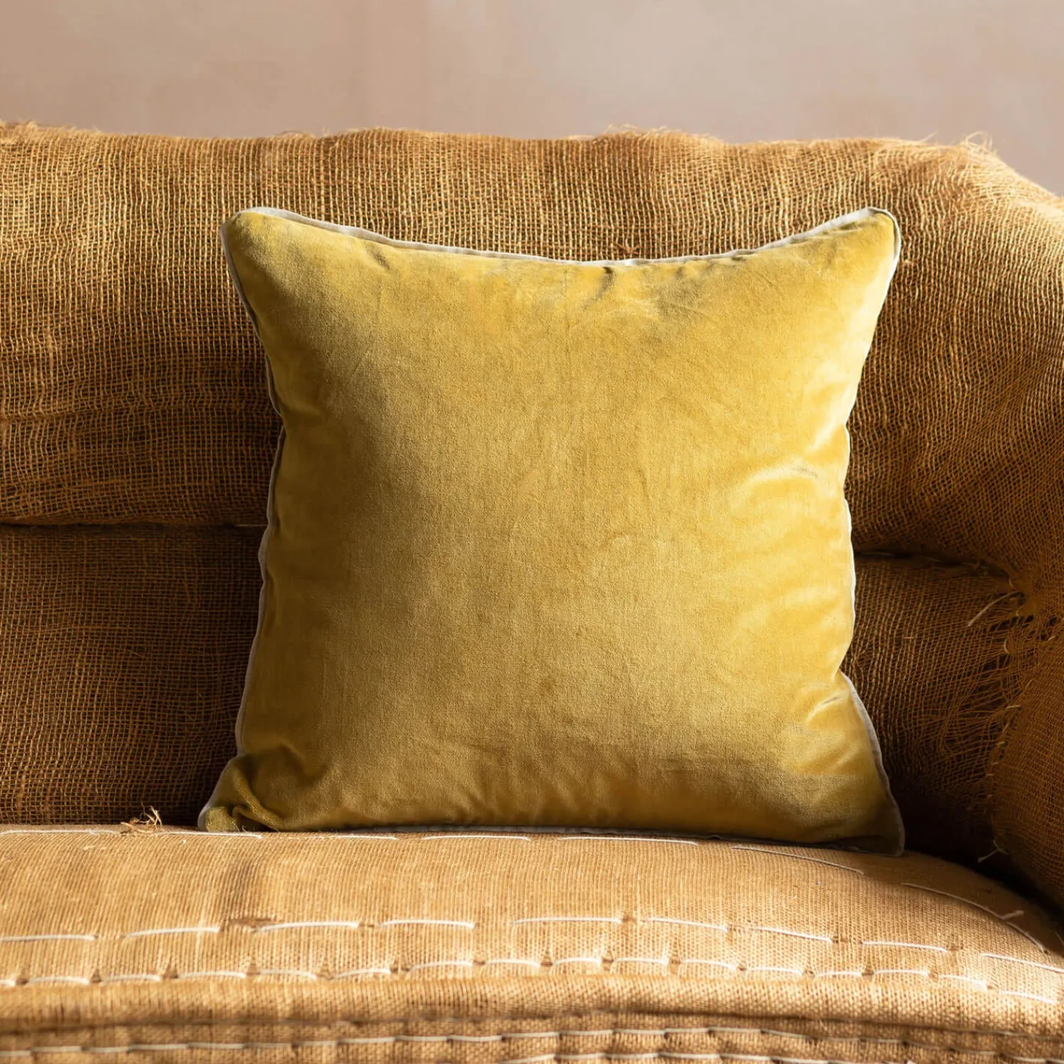 Graham & Green Velvet Square Cushions with Linen Trim