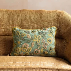 Graham & Green Viola Embroidered Green Velvet Rectangular Cushion