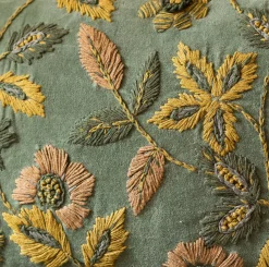 Graham & Green Viola Embroidered Green Velvet Rectangular Cushion