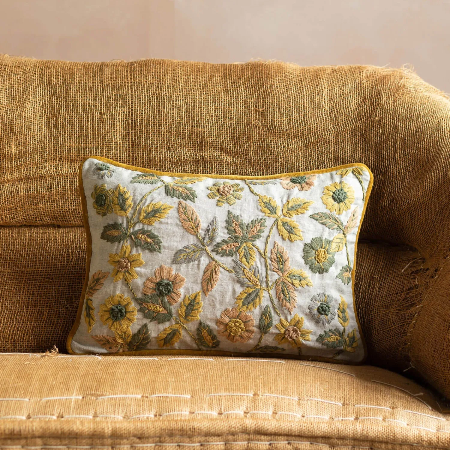 Graham & Green Viola Embroidered Linen Rectangular Cushion