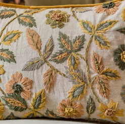 Graham & Green Viola Embroidered Linen Rectangular Cushion