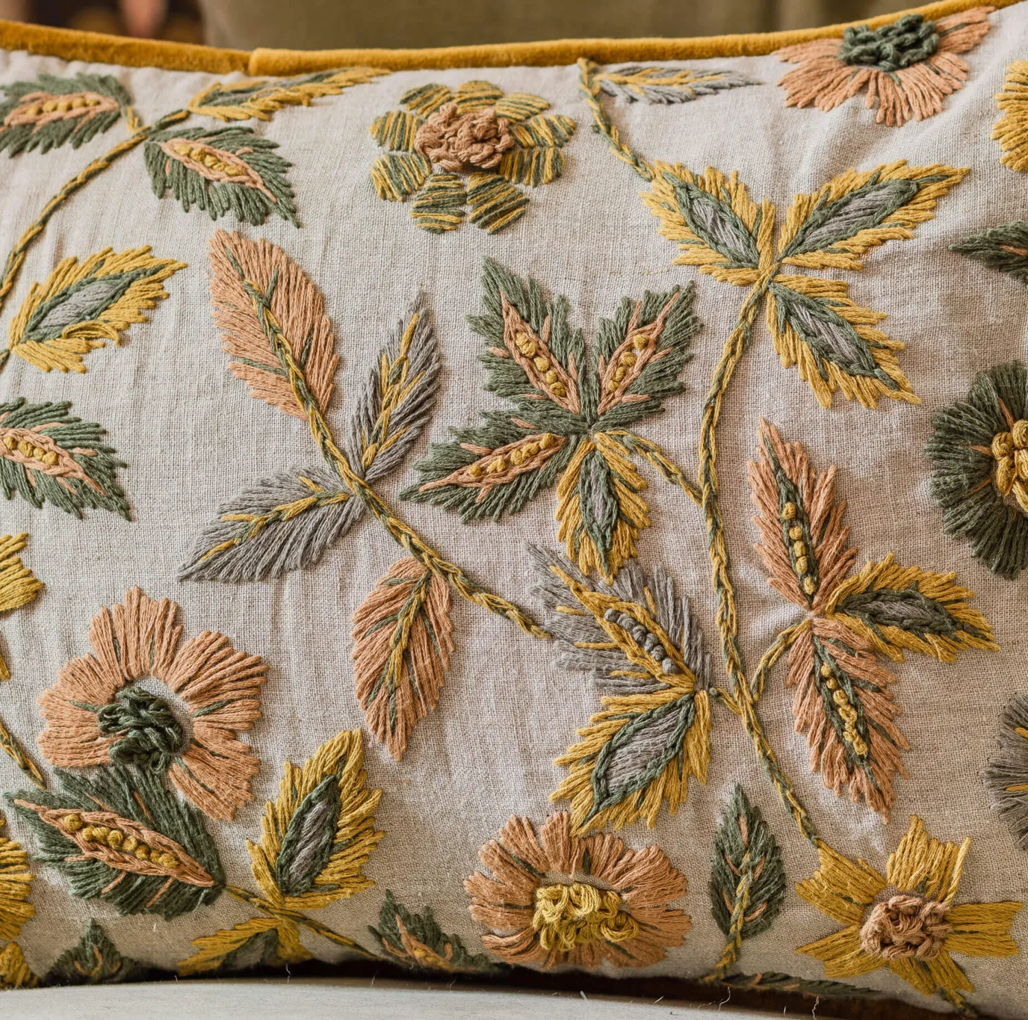 Graham & Green Viola Embroidered Linen Rectangular Cushion